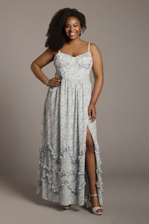 Long Sleeve Maxi Crepe Bodycon Plus Size Wedding Guest Dress crm8838-b main image 1